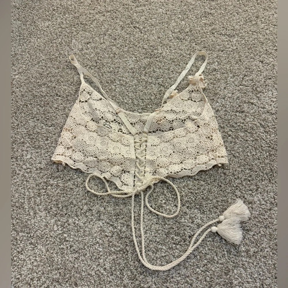 NWOT Free People Gypset Crochet Longline Bralette | Small | Ivory - Picture 5 of 8